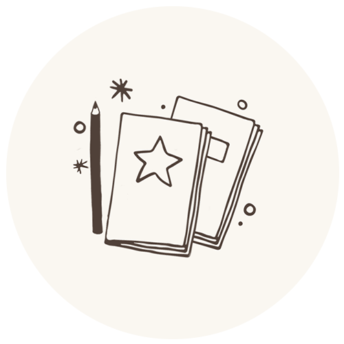 Illustration of a star on a notebook with a pencil, on a white background